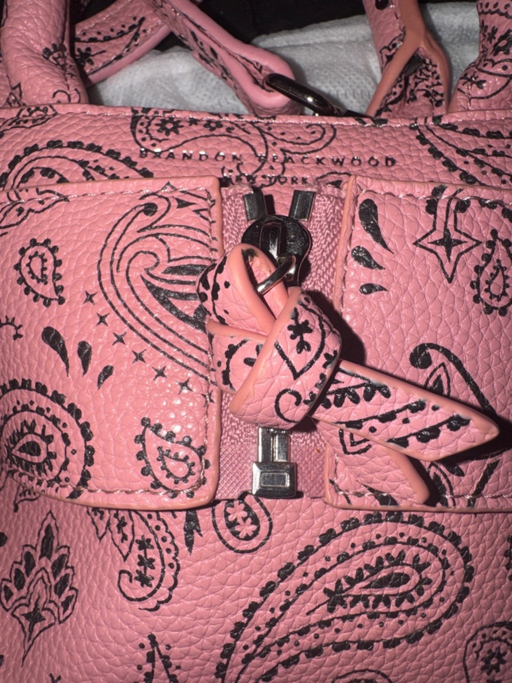 Brandon Blackwood Pink Paisley-Print Pebbled Leather Satchel
